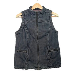 Liz Claiborne Padded Plaid Lined Denim Vest Denim Dark Wash Size Small